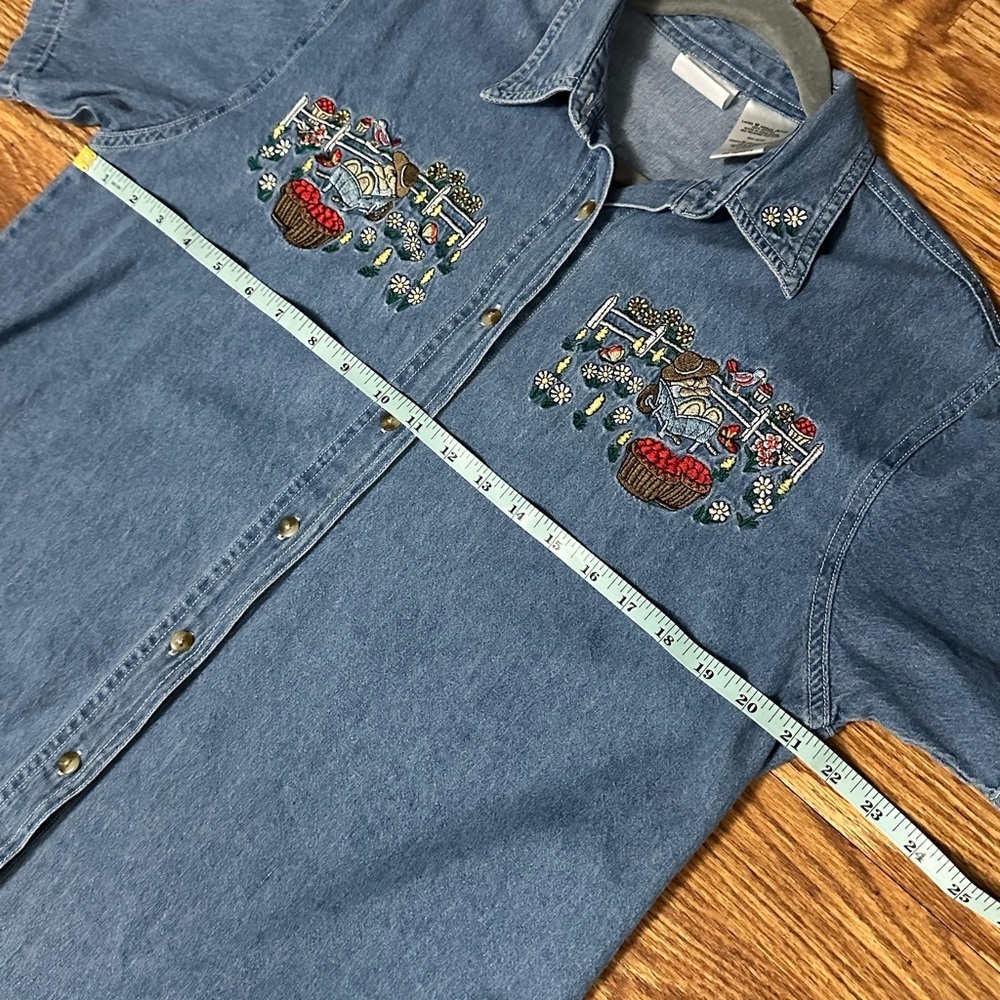 Vintage Bobbie Brooks Farm Harvest Fruit Bear Denim Shirt Medium - Picture 6 of 8